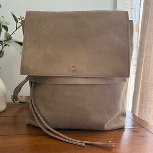 Raven + Lily Addis Leather Backpack Feather Gray Fair Trade Brass Trim